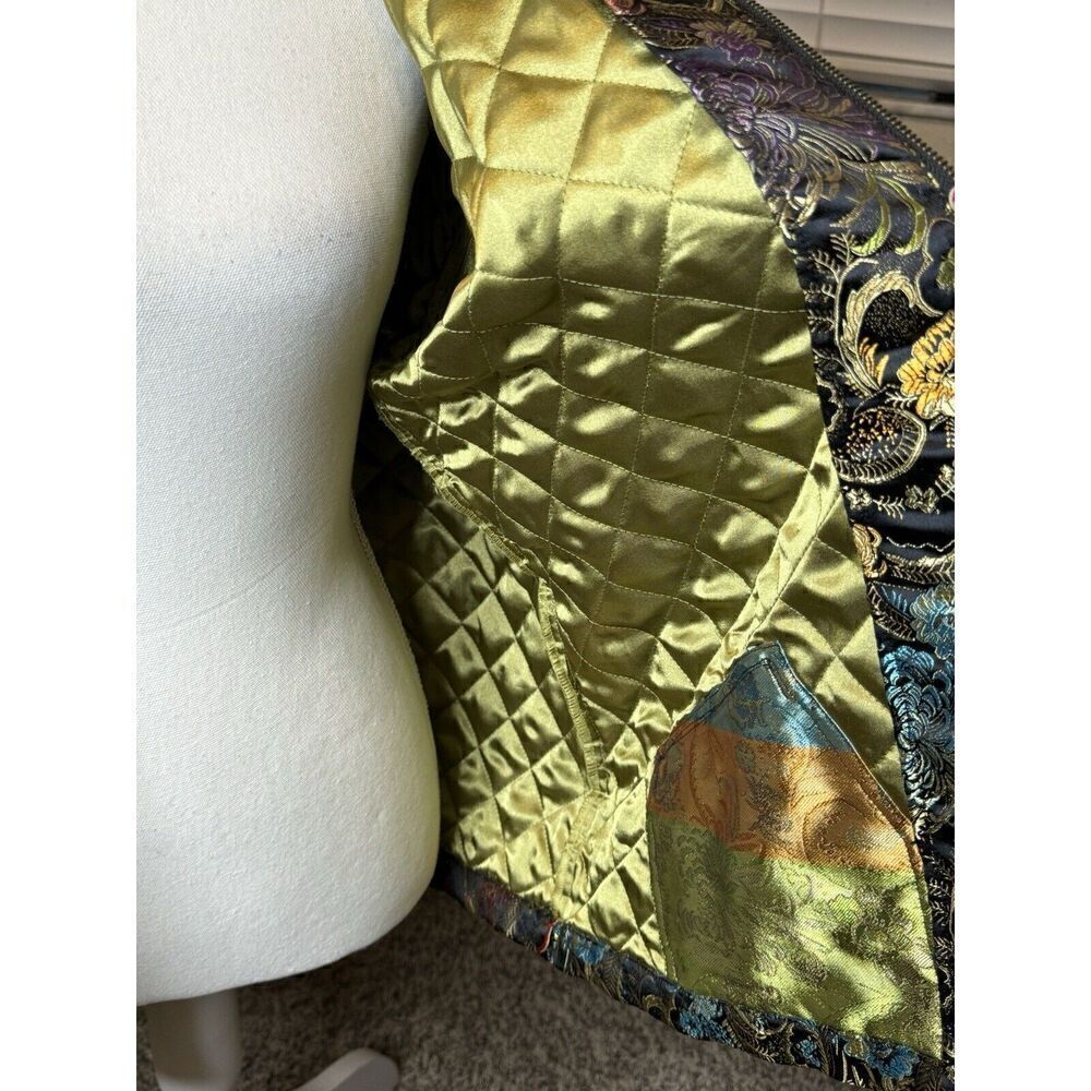 Chico's Design Floral Tapestry Style Art To Wear Jacket Detachable Collar Sz 3 - Picture 9 of 10